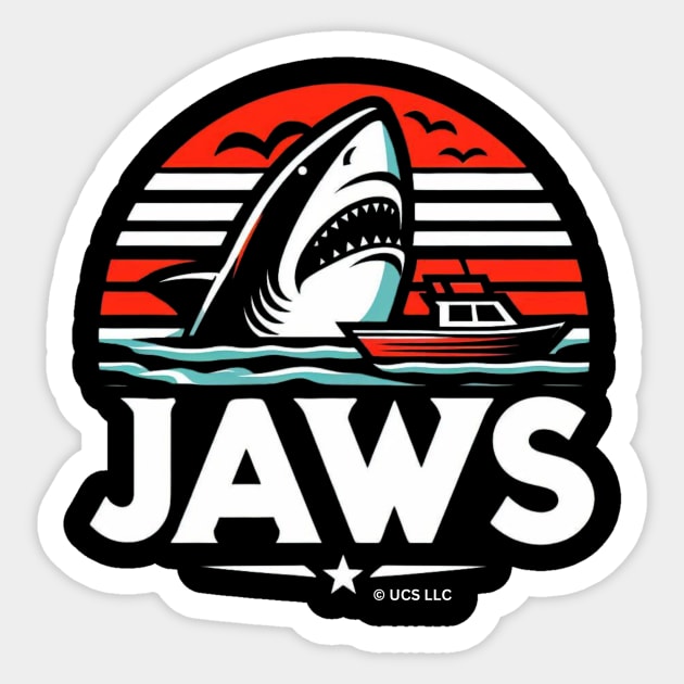 JAWS Attacking Boat Jaws Sticker TeePublic
